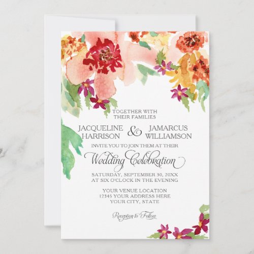 BOHO Bohemian Fall Autumn Summer Floral Watercolor Invitation