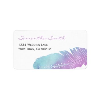 Boho Bohemian Feather Purple And Blue Label by prettypicture at Zazzle