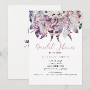 Boho Bohemian Feathers Bridal Shower Invitations