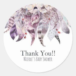 Boho Bohemian Feathers Rustic Floral Party Favor Classic Round Sticker