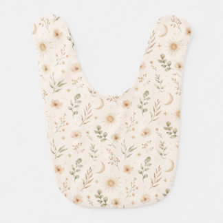 Boho Bohemian Floral Suns Moons Botanical Neutral Baby Bib