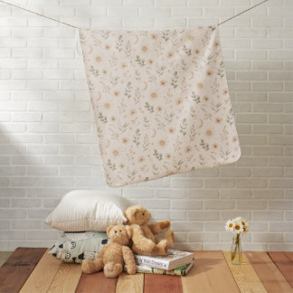 Boho Bohemian Floral Suns Moons Botanical Neutral Baby Blanket