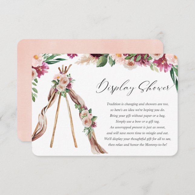 Boho bohemian floral teepee rustic display shower enclosure card (Front/Back)