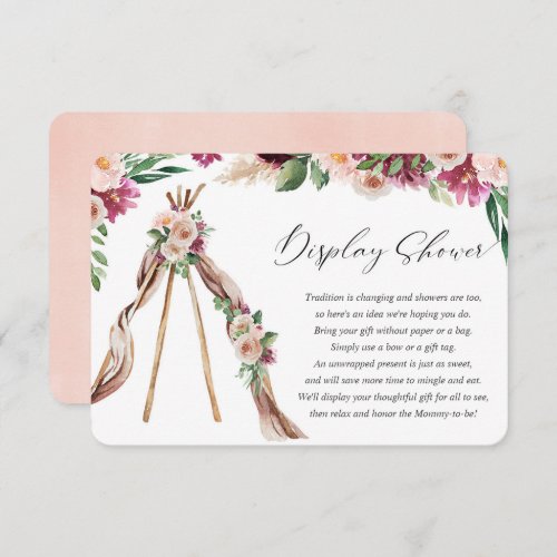 Boho bohemian floral teepee rustic display shower enclosure card