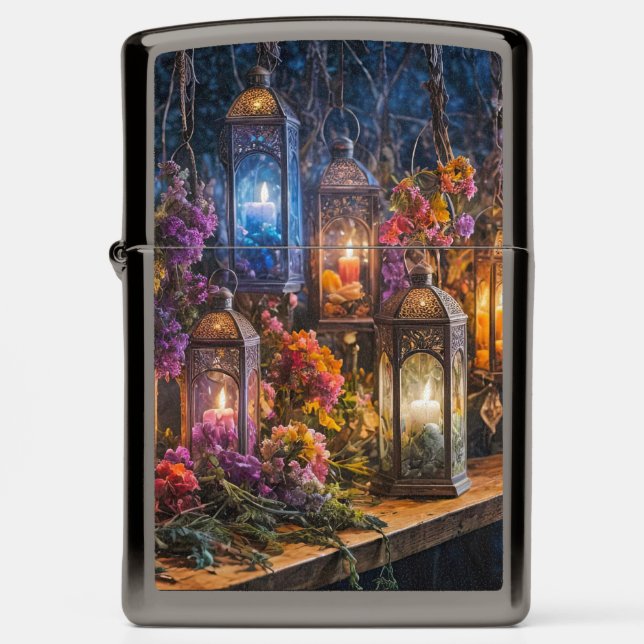 Boho Bohemian Lanterns and Candles Zippo Lighter (Front)