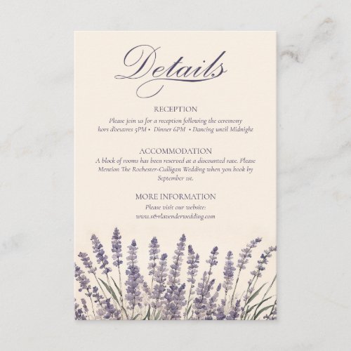 Boho Bohemian Lavender Monogram Wedding Details Enclosure Card