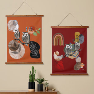 Boho Bohemian Modern Art Owls Nature Birds Wall Hanging Tapestry