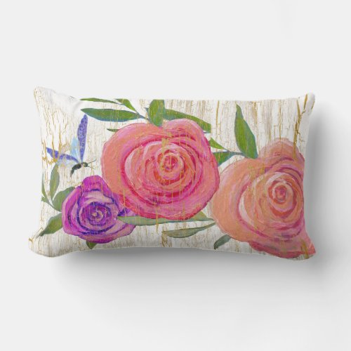 Boho Bohemian Modern Vintage Rose Floral Butterfly Lumbar Pillow