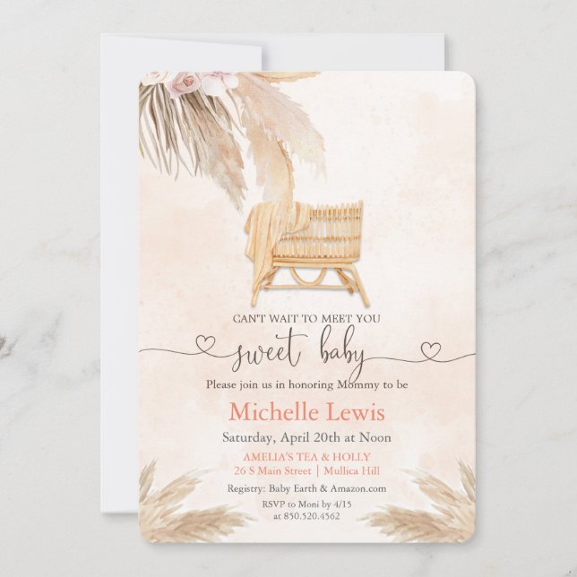 Boho Bohemian Pampas Baby Shower Invitation (Front)