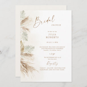 Boho Bohemian Pampas Grass Beige Bridal Shower Invitation