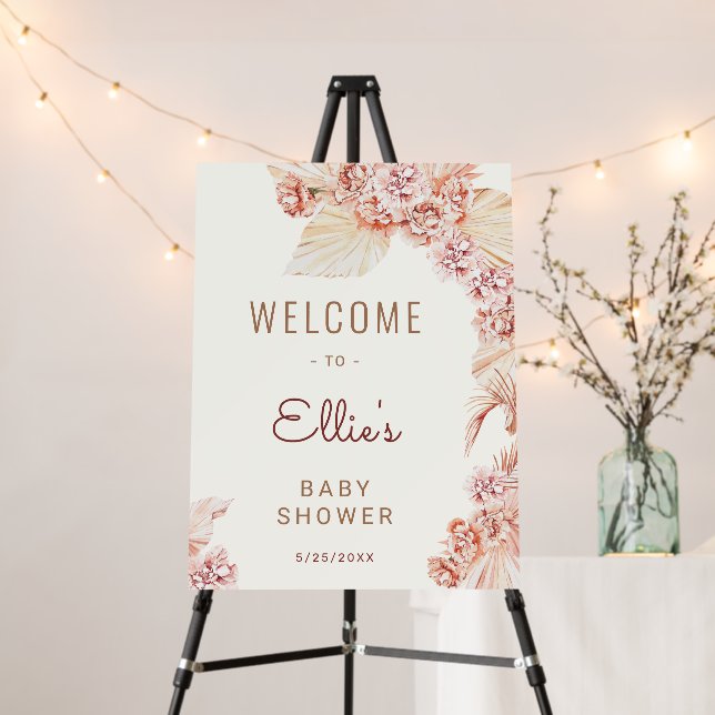 Boho Bohemian Pampas Grass Neutral Baby Shower Foam Board (In Situ (Stand))