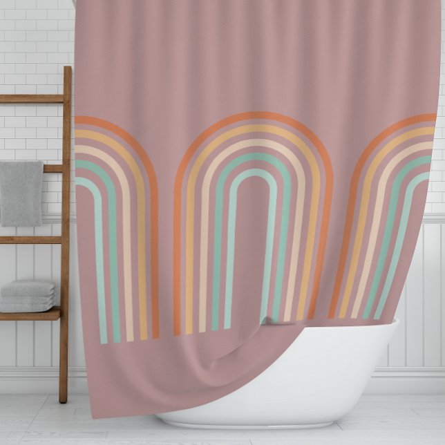 Boho Bohemian Pastel Rainbow Mauve Background Shower Curtain (Creator Uploaded)