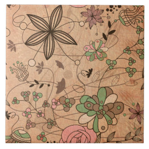 Boho Bohemian Retro Colorful Floral Flowers Ceramic Tile