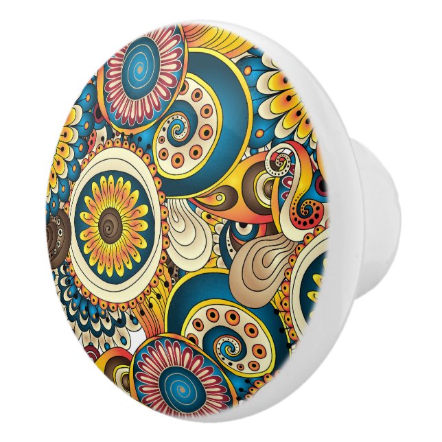 Boho Bohemian Retro Colorful Pattern Ceramic Knob (Right)