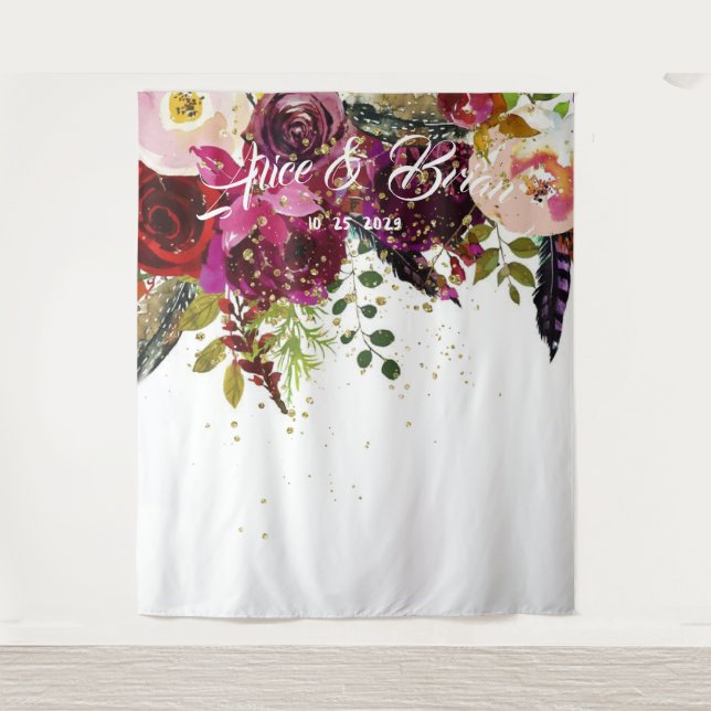 Boho Bold Burgundy Floral Wedding Backdrop (Front)