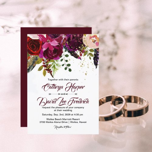 Boho Bold Burgundy Floral Wedding  Invitation