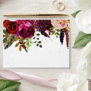 Boho Bold Burgundy Navy Floral Wedding  Envelope