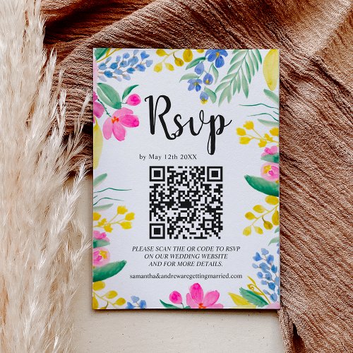 Boho bold flowers wedding photo QR RSVP