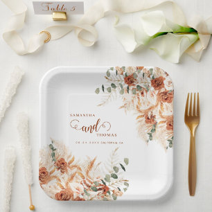 Boho Bold Pampas Floral Wedding  Paper Plates