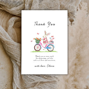 Boho Bonjour Rabbit Bicycle Macarons Baby Shower Thank You Card