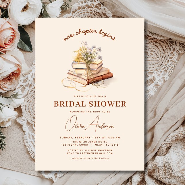 Boho Book New Chapter Begins Floral Bridal Shower Invitation (Creator Uploaded)