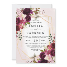 Boho Bordeaux Florals Geometric Invitation