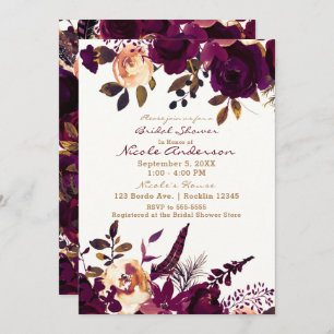 Boho Bordeaux Maroon Floral Fall Bridal Shower Invitation
