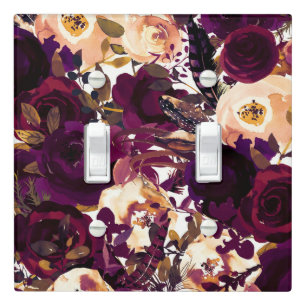 Boho Bordeaux Maroon Marsala Floral Rustic Elegant Light Switch Cover