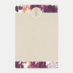 Boho Bordeaux Marsala Floral Kraft Rustic Monogram Post-it Notes