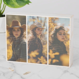 Boho Border 3 Vertical Strip Photo Wooden Box Sign