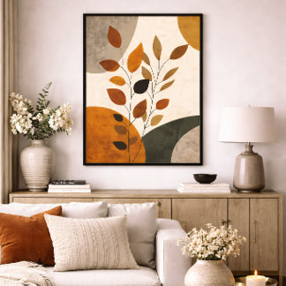 Boho Botanical Abstract Leaves Neutral Earth Tone Canvas Print