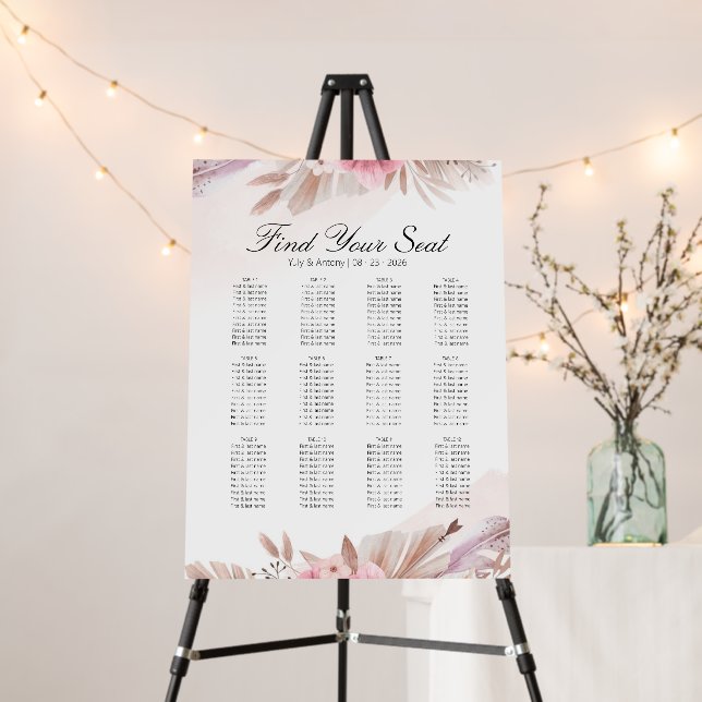 Boho Botanical Alphabetical Guest Table Placement Foam Board (In Situ (Stand))