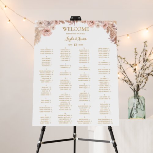 Boho Botanical  Alphabetical Seating Chart Foam Board