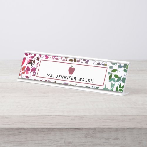 Boho Botanical Apple Teacher Nameplate