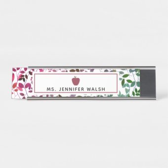 Boho Botanical Apple Teacher Nameplate | Zazzle