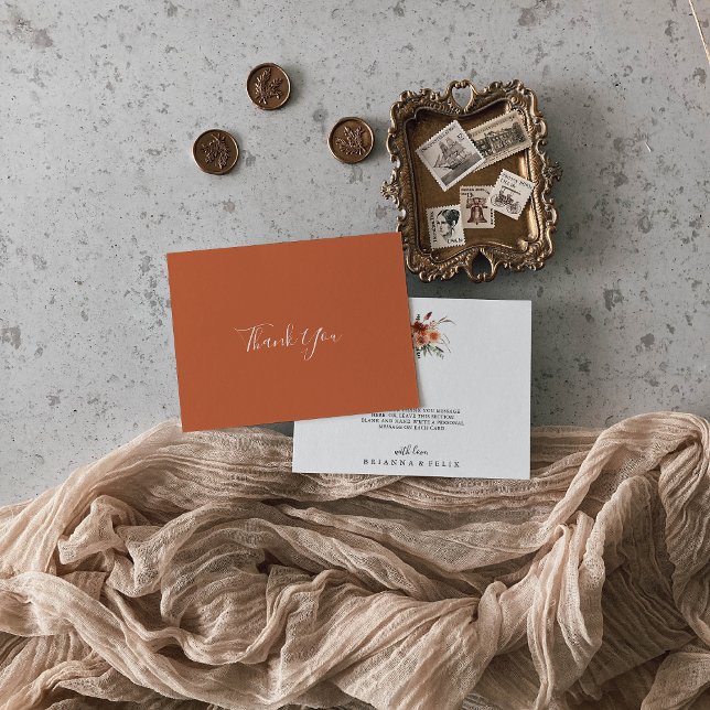 Boho Botanical Autumn Floral Flat Wedding  Thank You Card (Creator Uploaded)