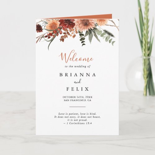 Boho Botanical Autumn Floral Folded Wedding  Program