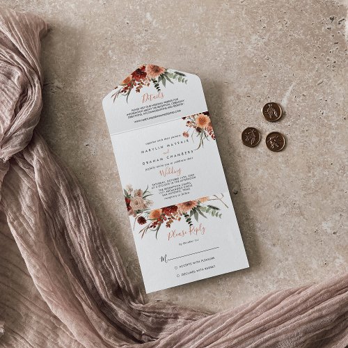 Boho Botanical Autumn Floral Wedding All In One Invitation