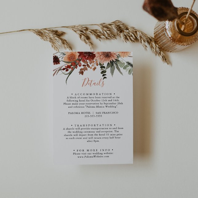 Boho Botanical Autumn Floral Wedding Details  Enclosure Card (Creator Uploaded)