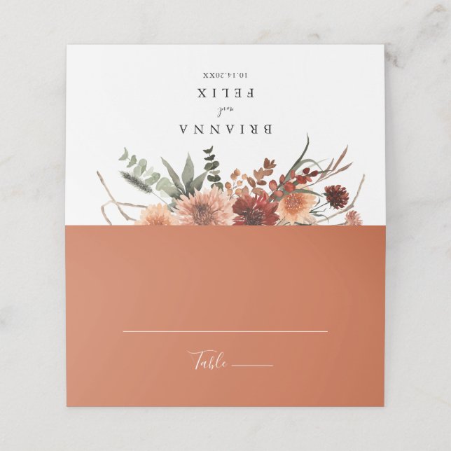 Boho Botanical Autumn Floral Wedding Place Card (Outside Unfolded)