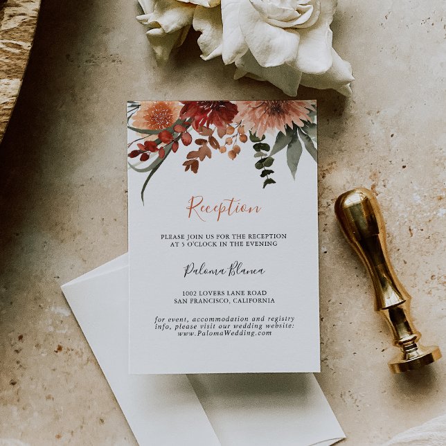 Boho Botanical Autumn Floral Wedding Reception Enclosure Card (Creator Uploaded)