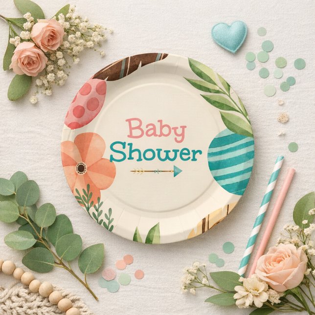 Boho Botanical Baby Shower Paper Plates (Creator Uploaded)