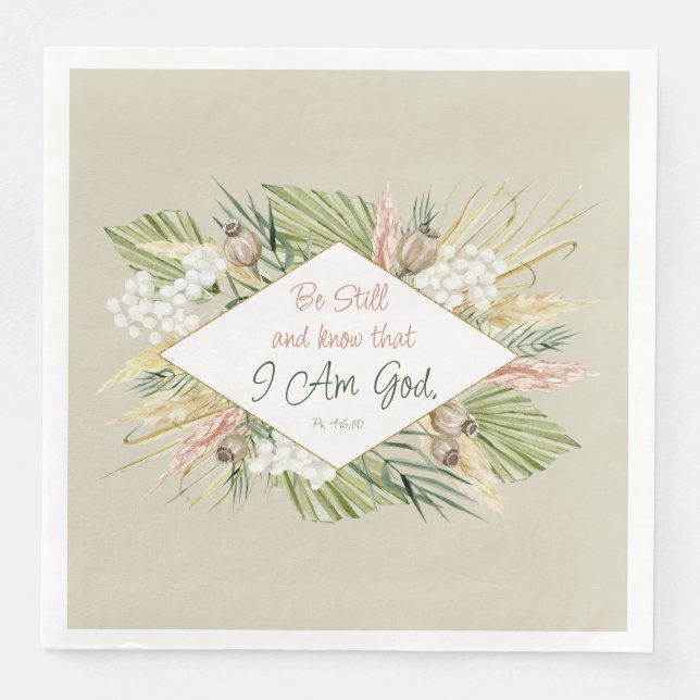 Boho Botanical 'Be Still & Know' Bible Verse Paper Dinner Napkins (Front)