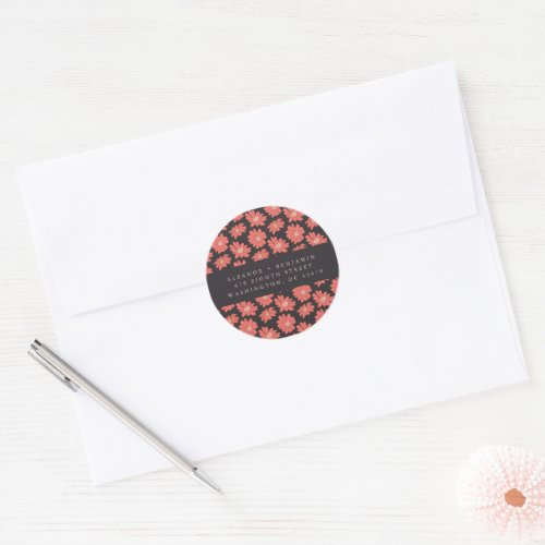 Boho Botanical Black Red Wedding Return Address  Classic Round Sticker