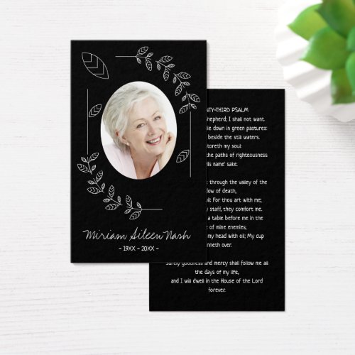 Boho Botanical Black White Photo Funeral Card