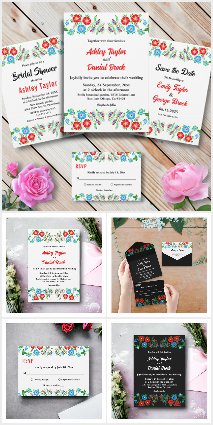 Boho Botanical Blue Red Roses Floral Collection