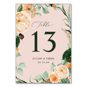 Boho Botanical Blush Pink Greenery Floral Custom Table Number