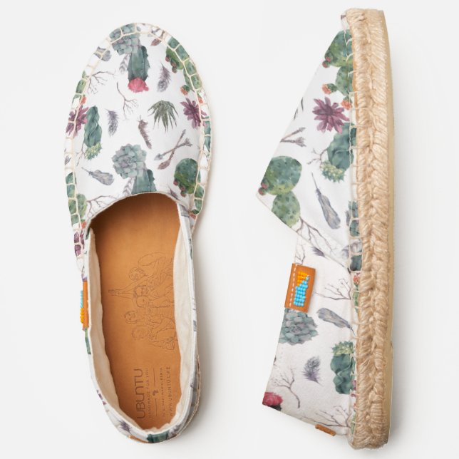 Boho Botanical Cactus Arrow Watercolor Pattern Espadrilles (Side)