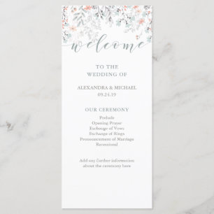 Boho Botanical Coral and Gray Wedding Program
