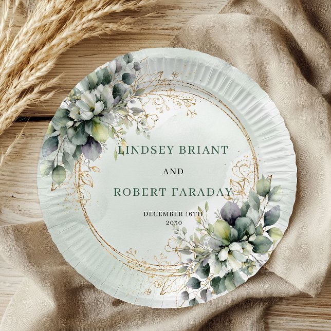 Boho Botanical Custom Name Greenery Wedding Plates (Boho Botanical Custom Name Greenery Wedding Plates)